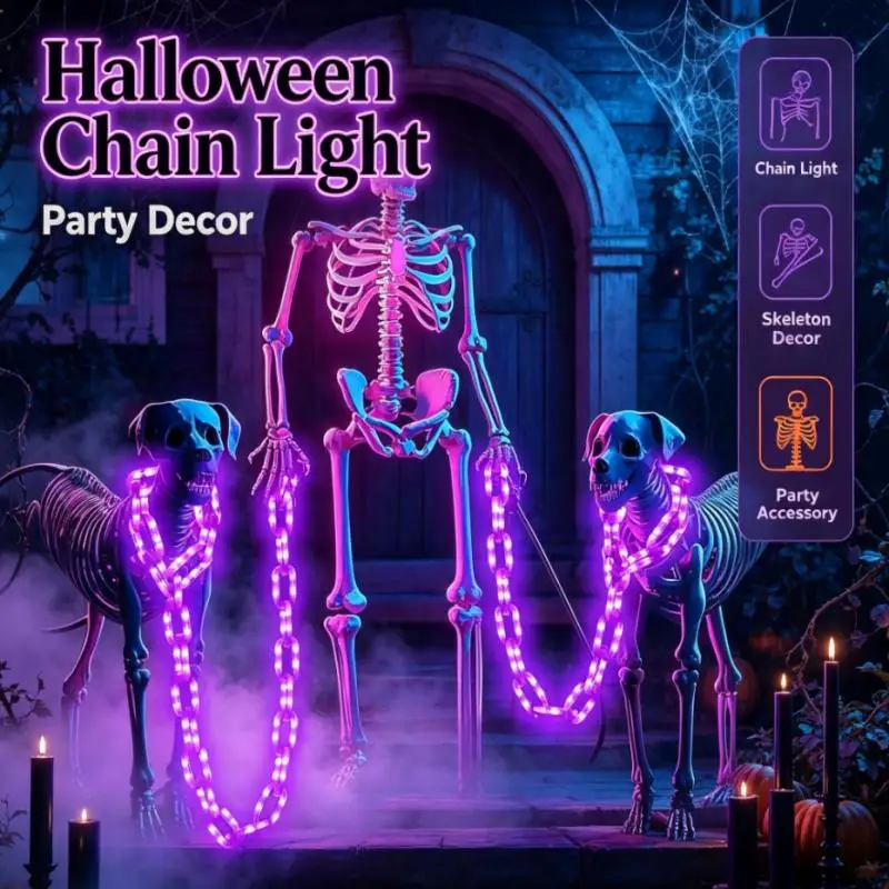 Halloween Skeleton Chain Lights Battery Powered LED String Lights Multiple Modes Party Decoration Weird Costume Accessory Decor