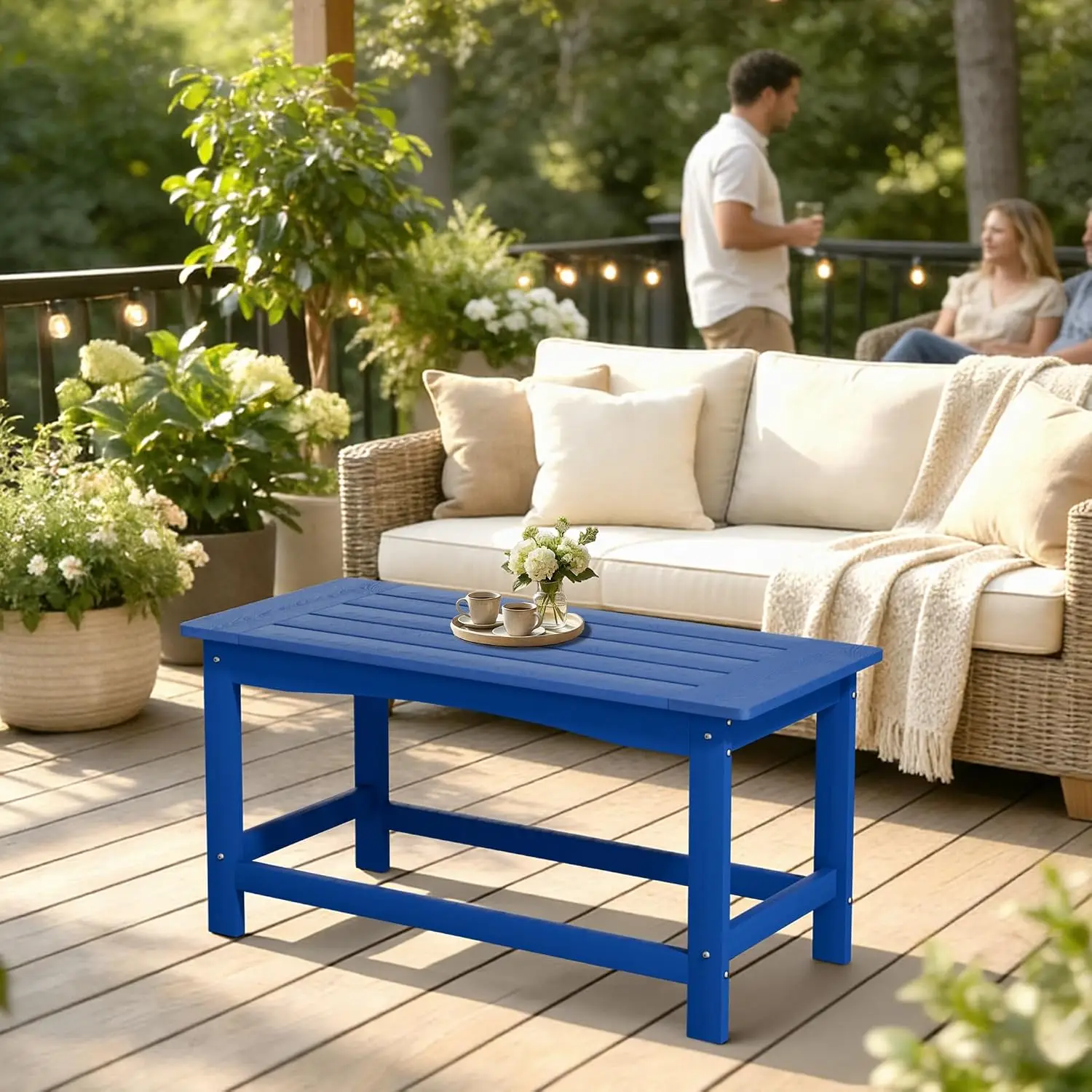 Blue Outdoor Coffee Table for Patio 35.4 x 17.5 x 16.1 Poly Lumber | 250 lb All-Weather HIPS Rectangle Patio Coffee, Customized