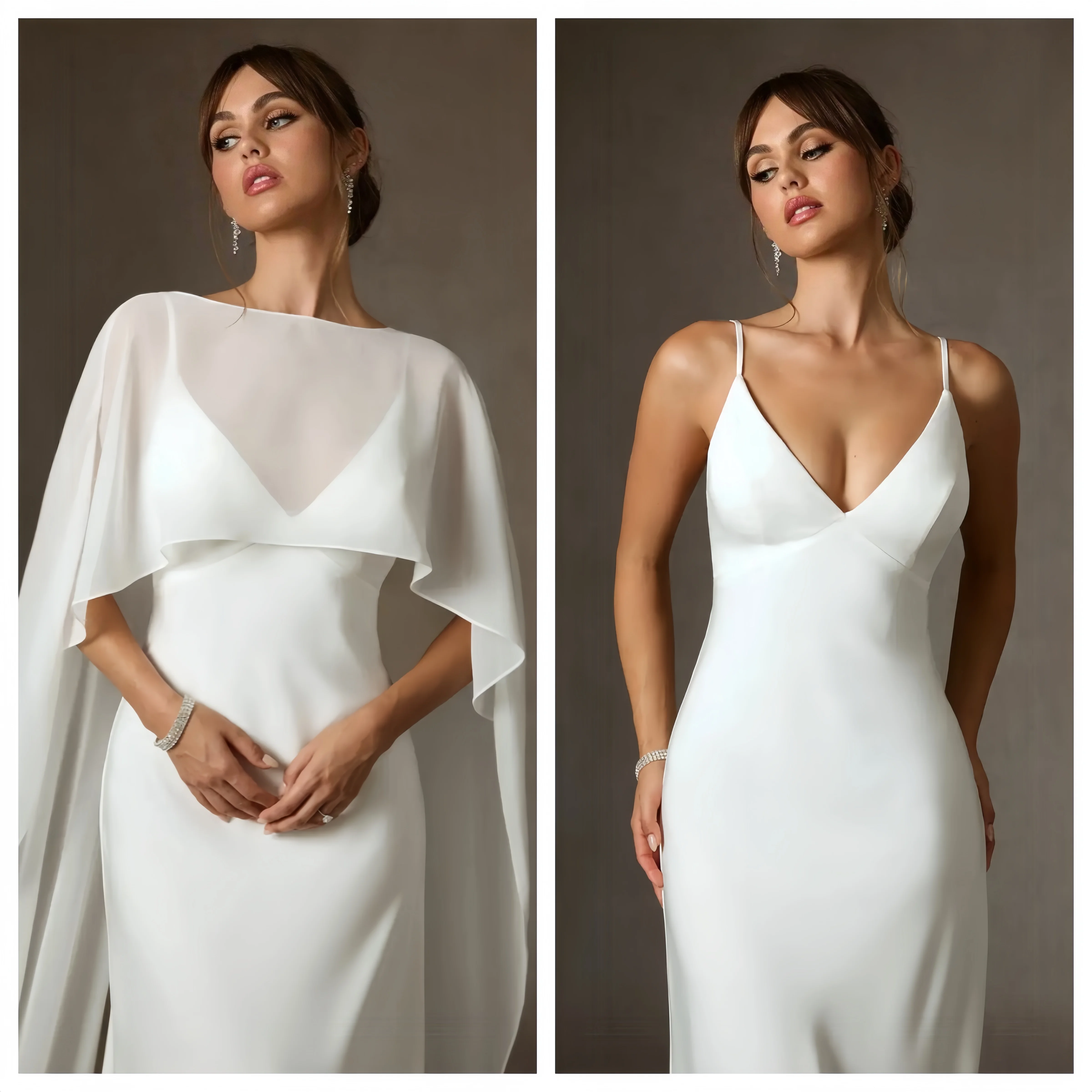 Summer White Women's Evening Dress Vest Shawl 2-Piece Set Breathable Wedding Banquet Party Dress 2026 New Gift