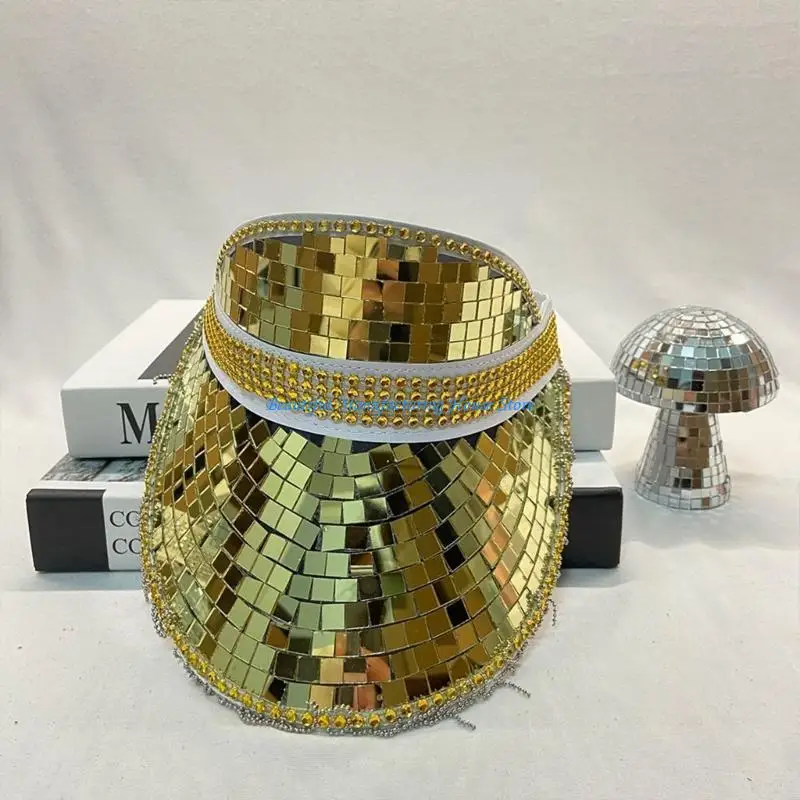 E56A Glitter Visor Hat Mirrored Visor Hat Disco Ball All-match for Street