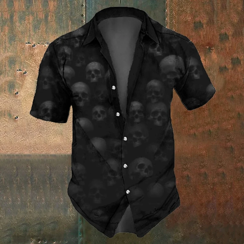 3d Skull Print Short Sleeve Shirt For Men Skull Shirts Street Fashion Man Clothing Gothic Tops Vintage Oversized Hawaiian Shirts