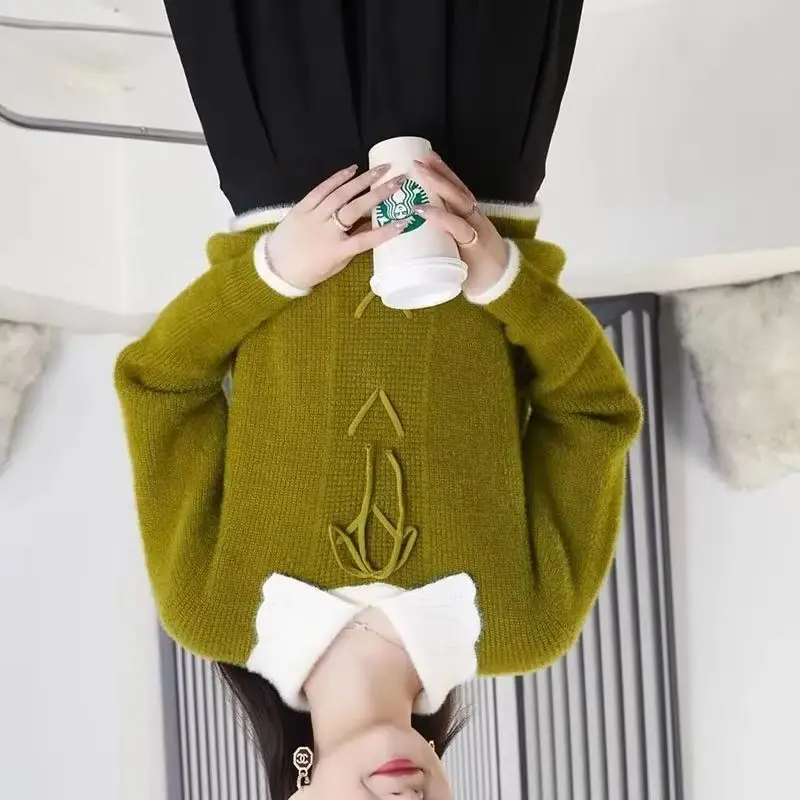 

Весенне-осенне-зимний новый вязаный пуловер, женская куртка из норки, плюшевая рубашка на шнуровке, свитер, пальто, женское