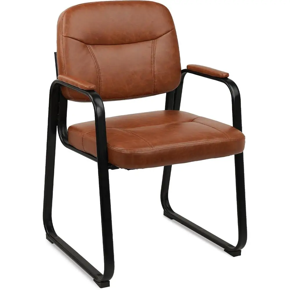 Waiting Retion Chairs No Wheel, Leather Gt Chair with Padded Arms, ern Brown Oice Desk Chairs with Sled Base or Oice Meeting Con