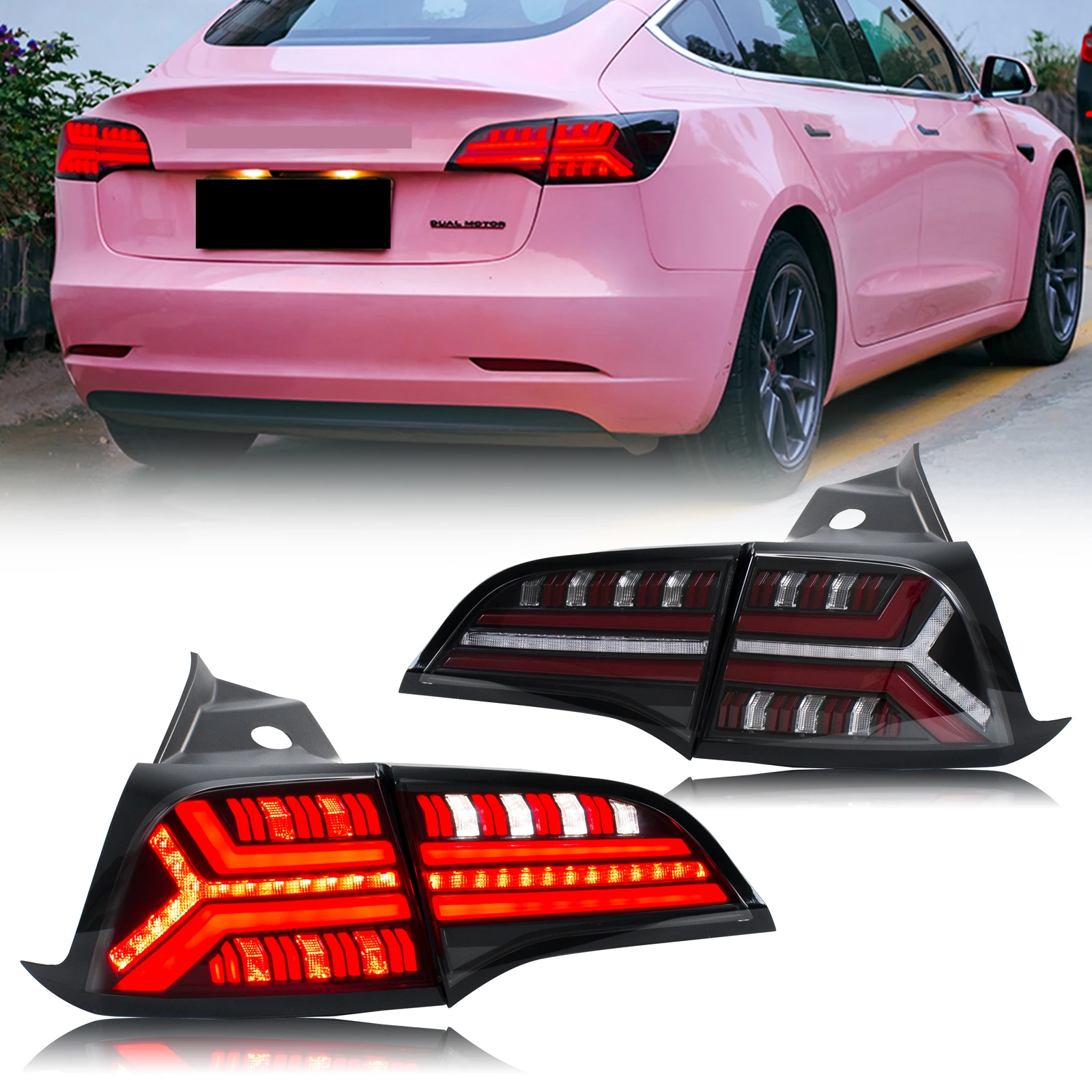 

LED Tail Lights Assembly For Tesla Model 3 Model Y 2017-2022 Animation Red Signal Lamps