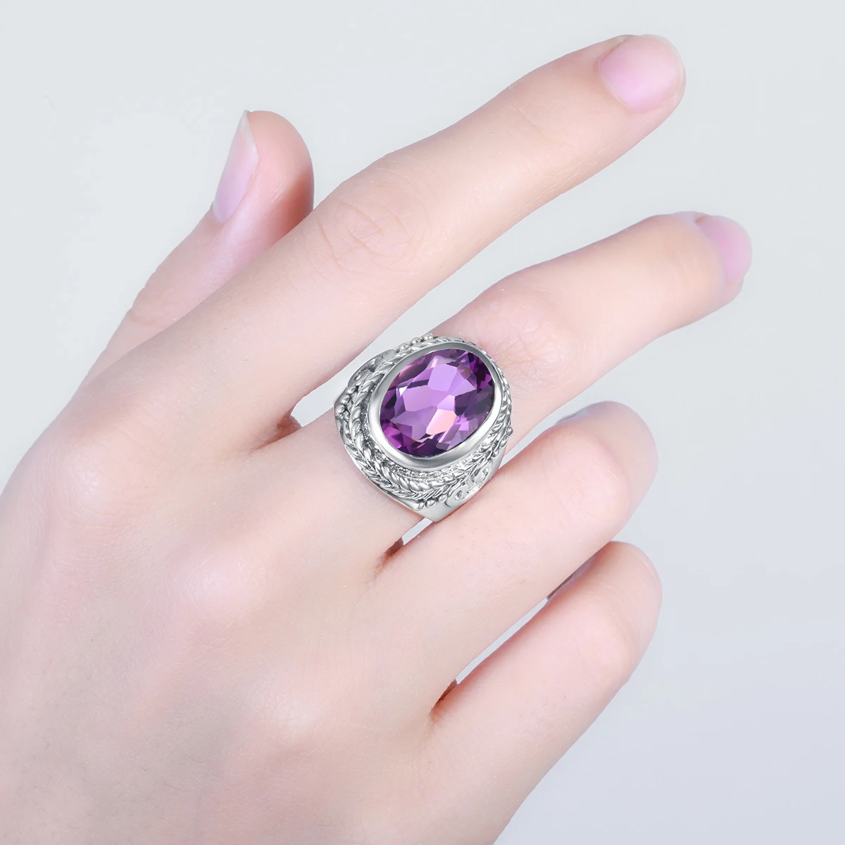 Vintage Bishop Real 925 Silver Trinkets Rings for Men Amethyst Gemstone Sliver Ring Accessory Fine Jewelry Free Shipping