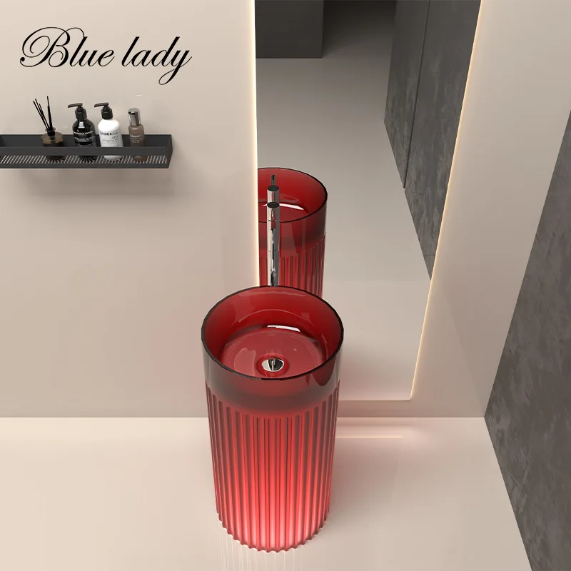 

Transparent resin column basin Home B & B hotel bathroom Floor-to-ceiling integrated art wash basin Simple wabi sandy