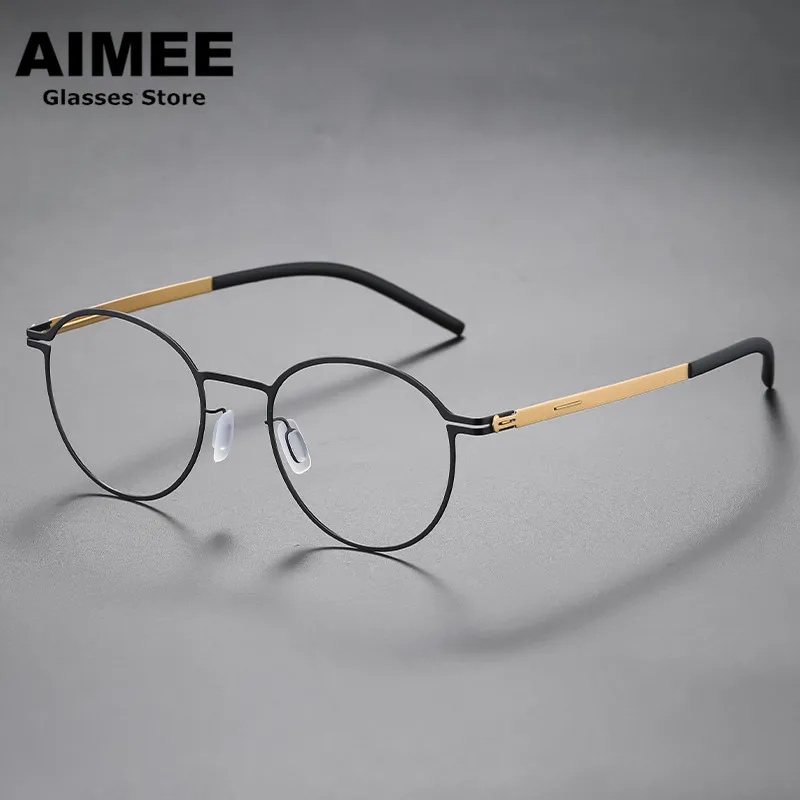 Germany Vintage Round Utra-light Screwless Men's Glasses Frame Stainless Steel Prescription Optical Eyewear Myopia Eyeglasses