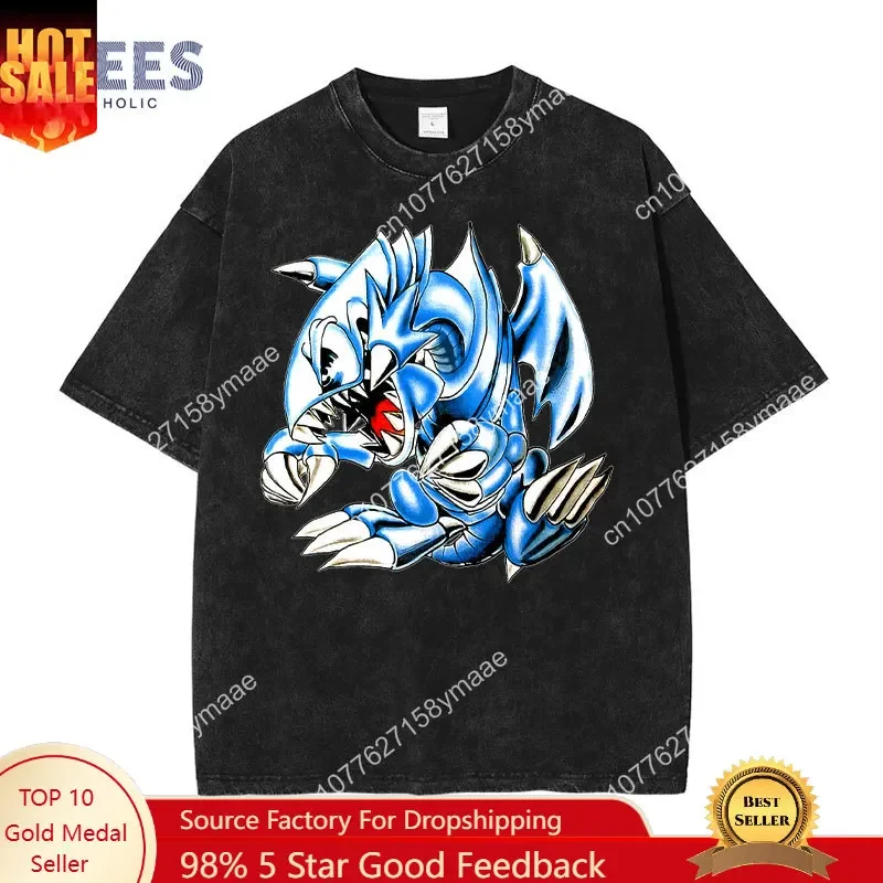 Anime Yu Gi Oh T Shirt Men Harajuku Blue Eyes White Dragon Graphic T-shirts Streetwear Casual Style Manga Tops Tees 100% Cotton