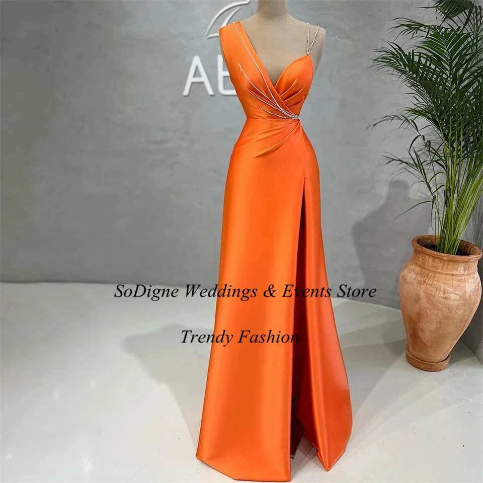 

SoDigne Orange Evening Dresses One Shoulder Side Split Mermaid Dubai Prom Dress Beads Arabia Party Gowns 2023 robe de soirée