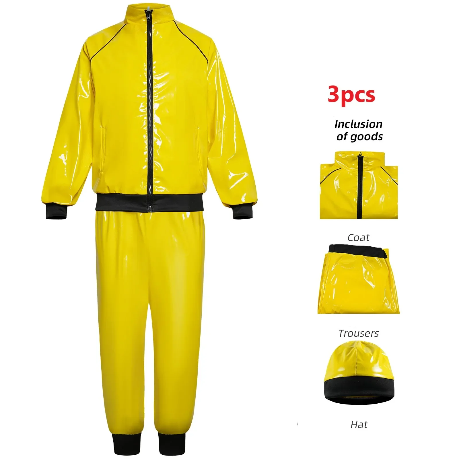 Costume cosplay da cantante rap anni '90 da uomo Abbigliamento sportivo giallo Black Gang Novità Catene per costumi per adulti Occhiali da sole Accessori per barba