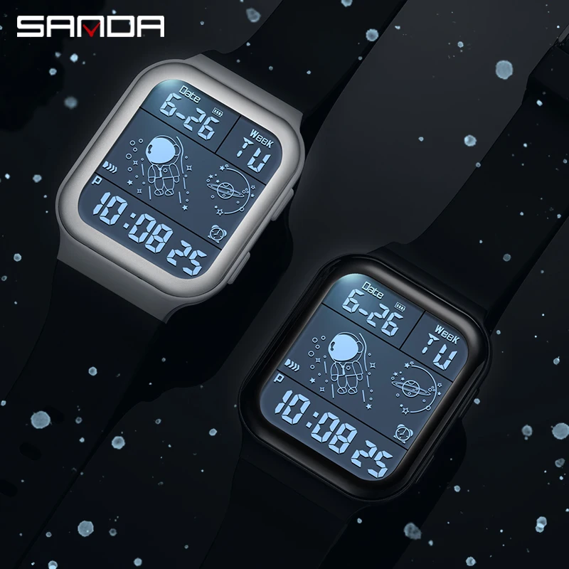 SANDA-relojes deportivos sencillos para hombre, pulsera Digital LED militar con alarma, correa de goma, resistente al agua