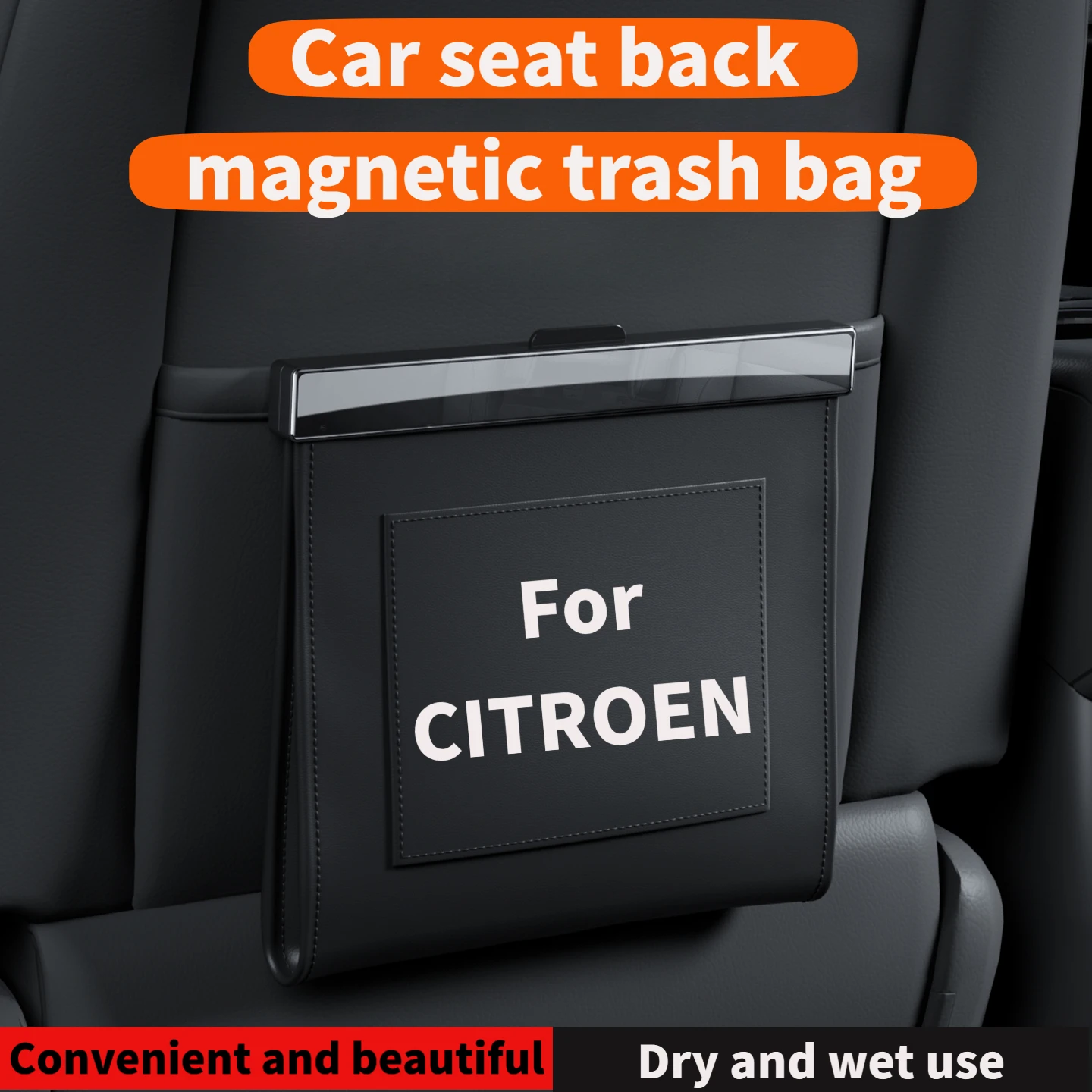 Car seat back magnetic leather trash bag suitable for Citroën C4 Picasso, Grand C4 Picasso, C5 Aircross, C3 Aircross, New C4