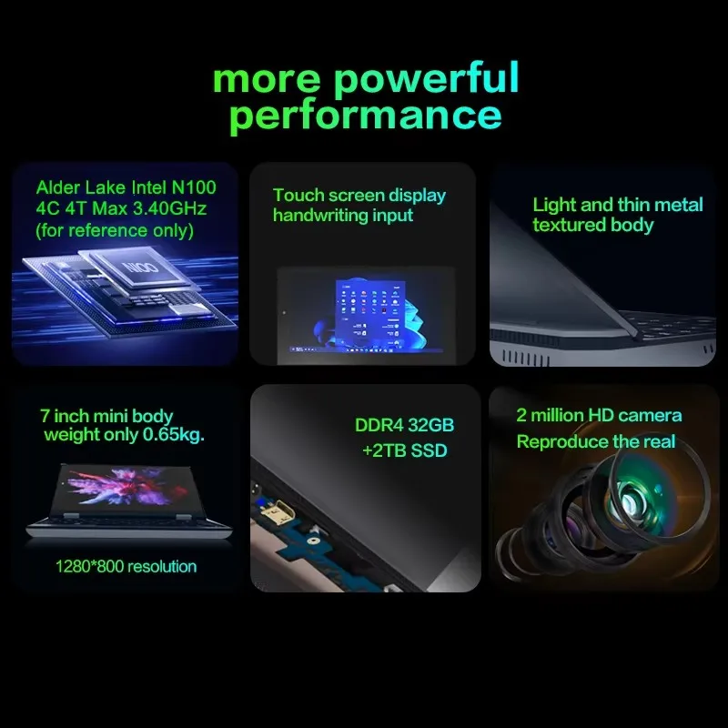 PC notebook da 7 pollici Intel N100 con touch screen Windows 11Pro con più terminali collegati Notebook USB MiniHDMI WiFi Light