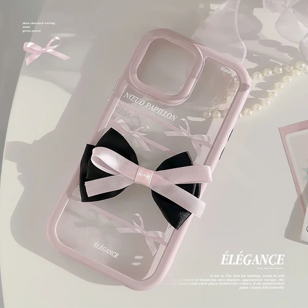 Custodia per telefono Bowknot 3D rosa carina coreana per iPhone 15 14 13 12 11 Pro XS Max X XR Cover regalo per ragazza 2024 custodia morbida in