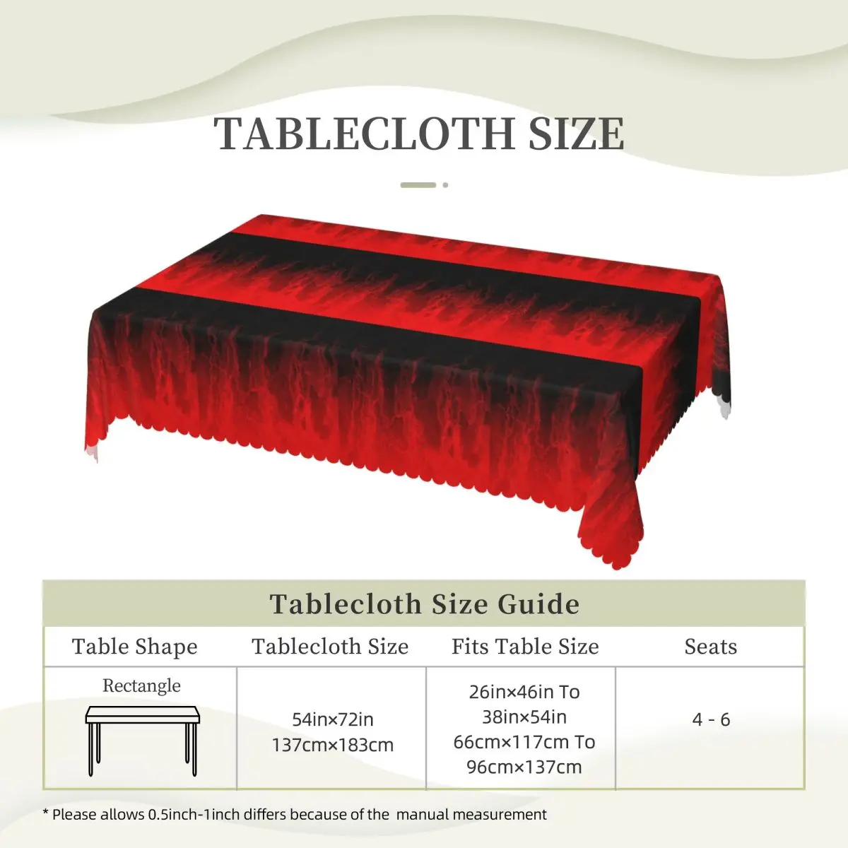 Red Fire Flame Customized Rectangular Tablecloth Waterproof Table Cover for Festival Party Decorations Table Cloth