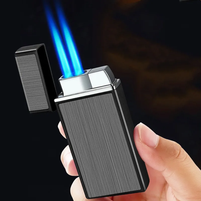 Windproof Butane Gas Lighter, Dual Flame Turbo Torch, Outdoor Portable Lighter, Personalized Men\'s Gift, Smoking Accessories