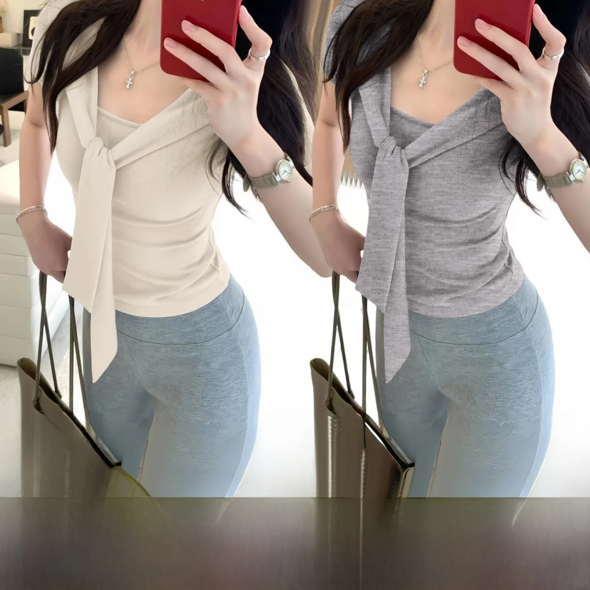 Slim Fit ort Sve U-Ne T-shirt Dames Zomer Top Design Sensation oulder Line Taille Inward V-Ne ort Lengte Versa...