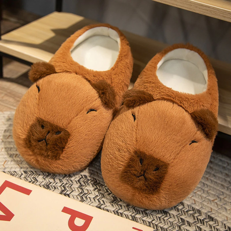 Zapatillas cálidas de dibujos animados Capybara, zapatos encantadores de felpa, Zapatillas de casa suaves y antideslizantes para interiores de invierno