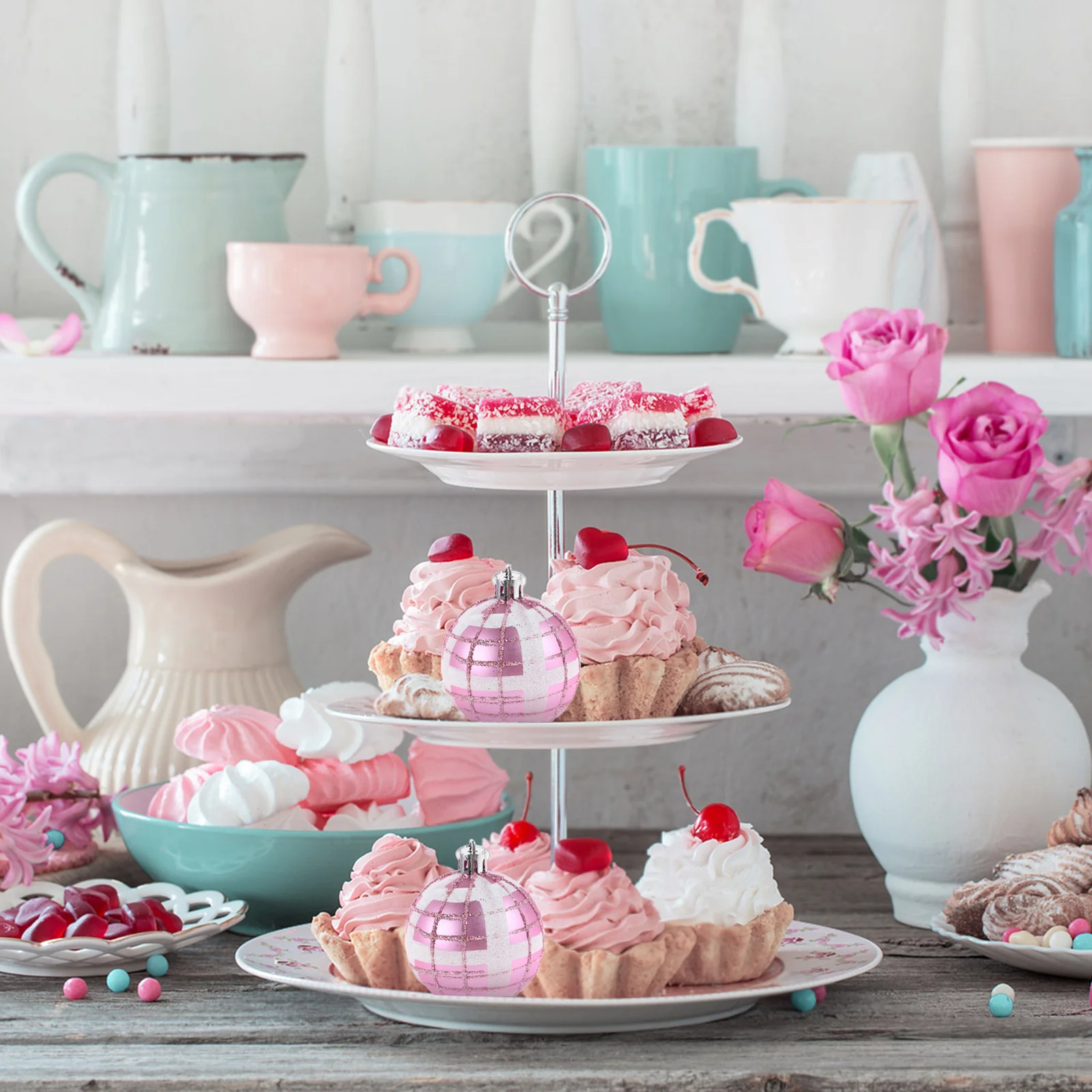 

6Pcs Valentines Day Decoration Balls Shatterproof Buffalo Plaid Hanging Ornaments for Tree Party Table Vase Filler Romantic