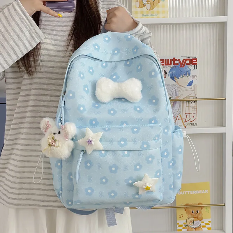Highly Attractive Bowknot Flower Print Backpack for Female Students, School Bag for Girls, Daily Backpack2026New