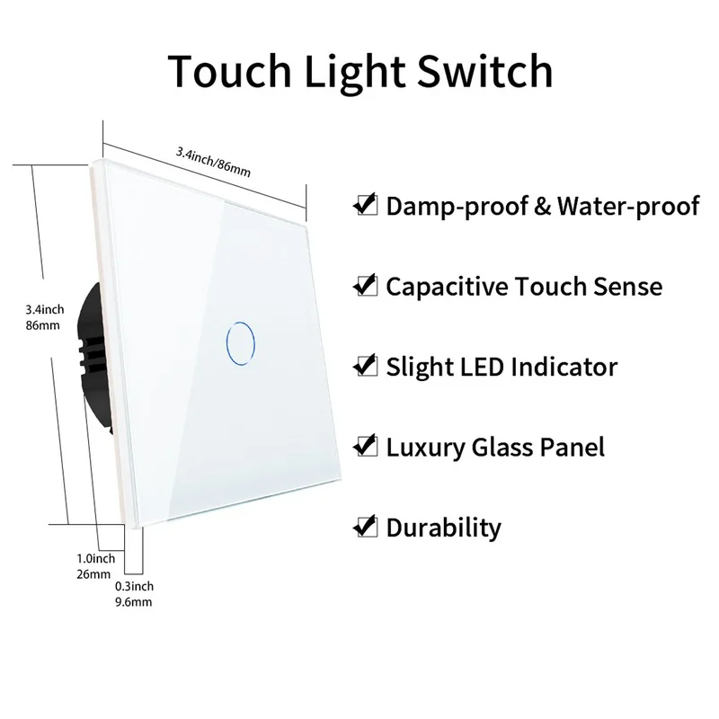 Bingoelec Wall Touch Switch Home Wall Switch Light Switch with Crystal Glass Panel Power Sensor Switch Home Improvement