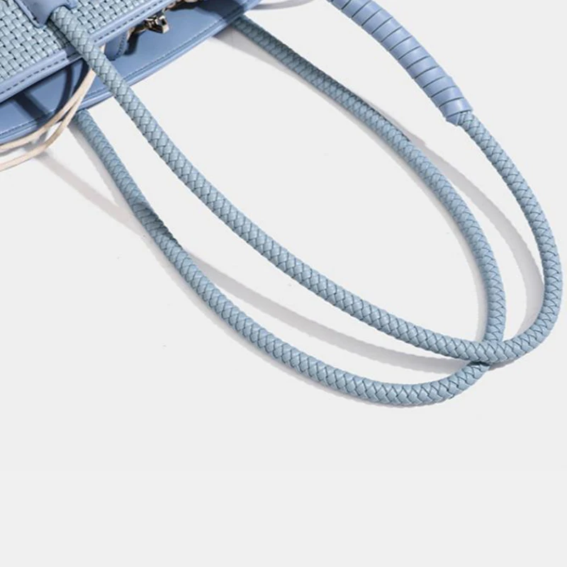 Rattan-Geflecht-Marktkorb-Schultertasche mit passender Geldbörse, handgefertigte gewebte Einkaufstasche für Damen, elegante Tragetasche – Detail 10