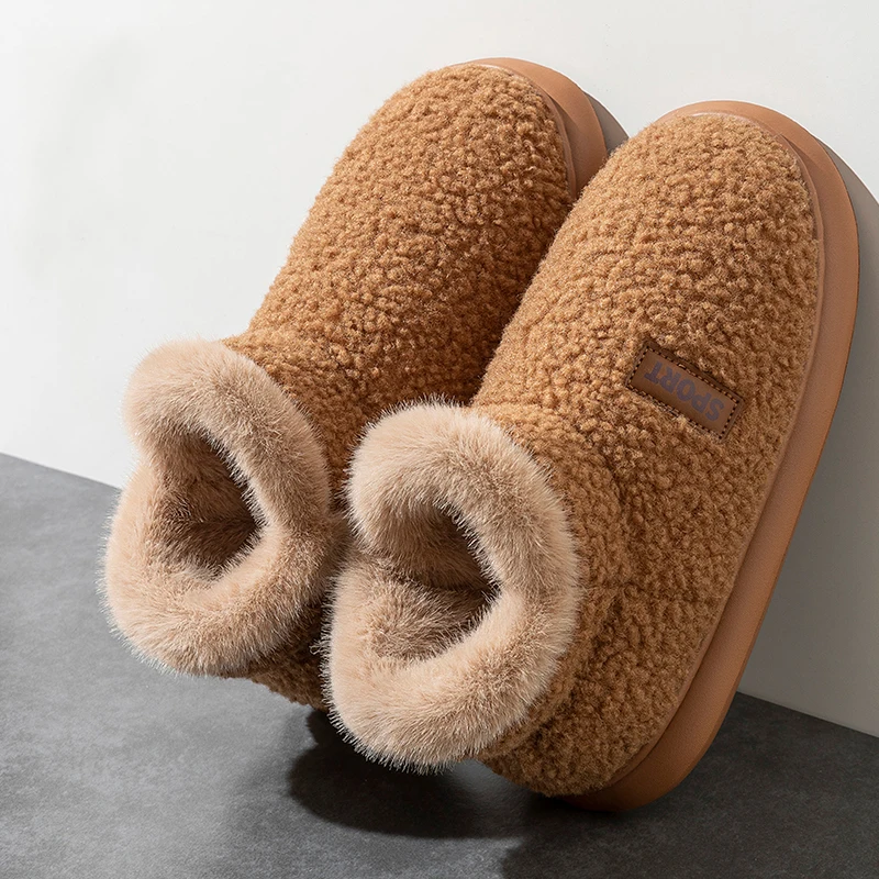 Winterhausschuhe für Damen und Herren, dicke Sohle, Plüsch, knöchelhohe Stiefel, lässige, warme Hausschuhe für drinnen und draußen, rutschfeste Paar-Schneestiefel. – Detail 6