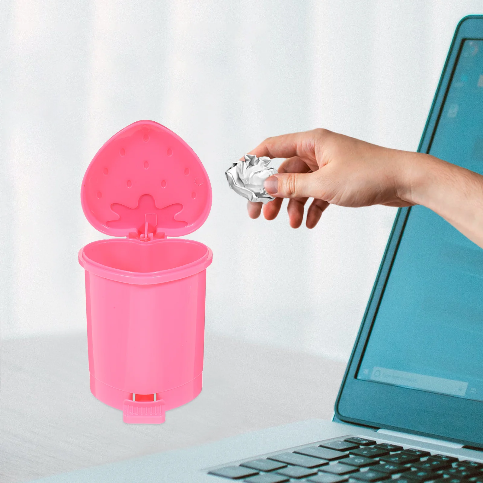 Tempat Sampah Desktop tempat sampah asrama kantor sampah Pink keranjang penyimpanan menggemaskan kertas wadah sampah dapur kotak Press-Type kecil