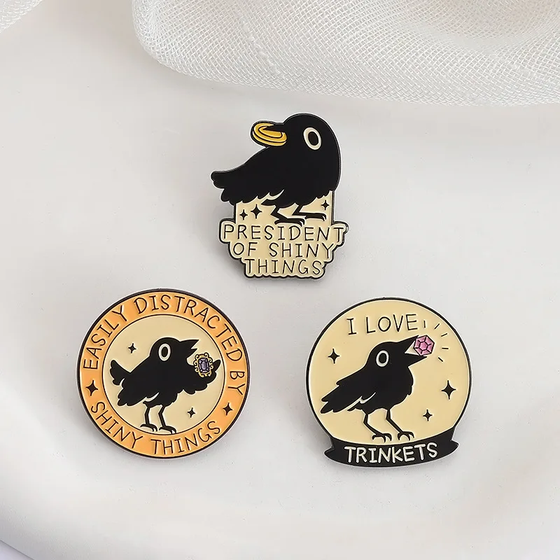 Unisex Novelty Black Raven Brooch Cartoon Animal Badge Pin DIY Bag Clothes Shoes Hat Scarf T-shirt Jeans Accessories for Gift