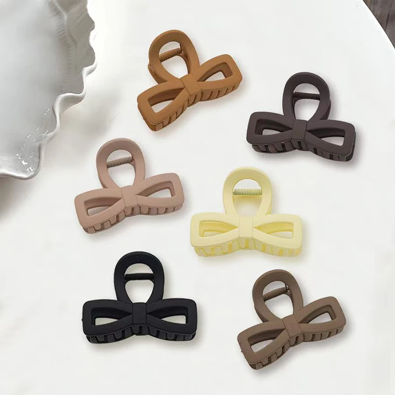

Матовая однотонная заколка для волос в корейском стиле с простым бантом и полым бантом для женщин, заколка в виде акулы, аксессуар для волос