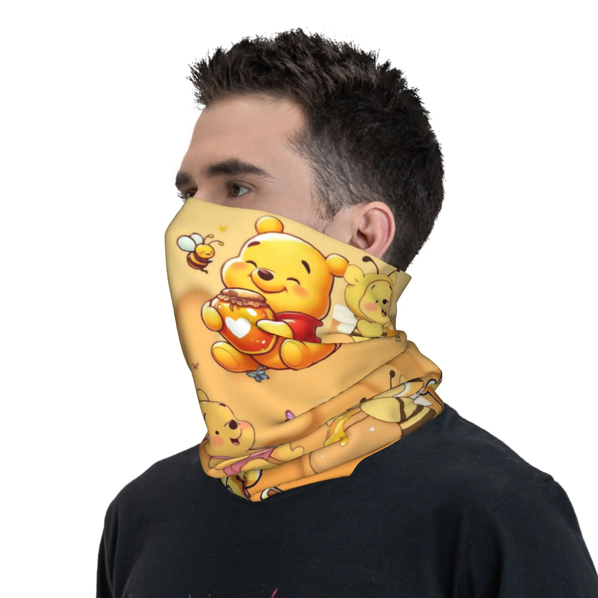 Custom Winnie Pooh Winter Headband Neck Warmer Men Women Ski Running Tube Scarf Yellow Bear Pattern Face Bandana Gaiter