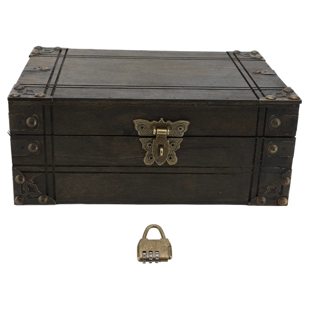 With Lid Wooden Storage Box Multifunctional Exquisite Workmanship Wooden Treasure Box With Lock 9.3x6.3x3.54in Size