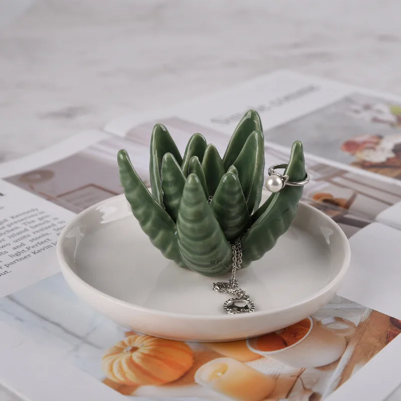 Cactus Ring Frame Jewelry Rack Bracelet Chain Display Stand Tray Bangle Watch Necklace Pendant Organizer Holder Ceramic Ornament