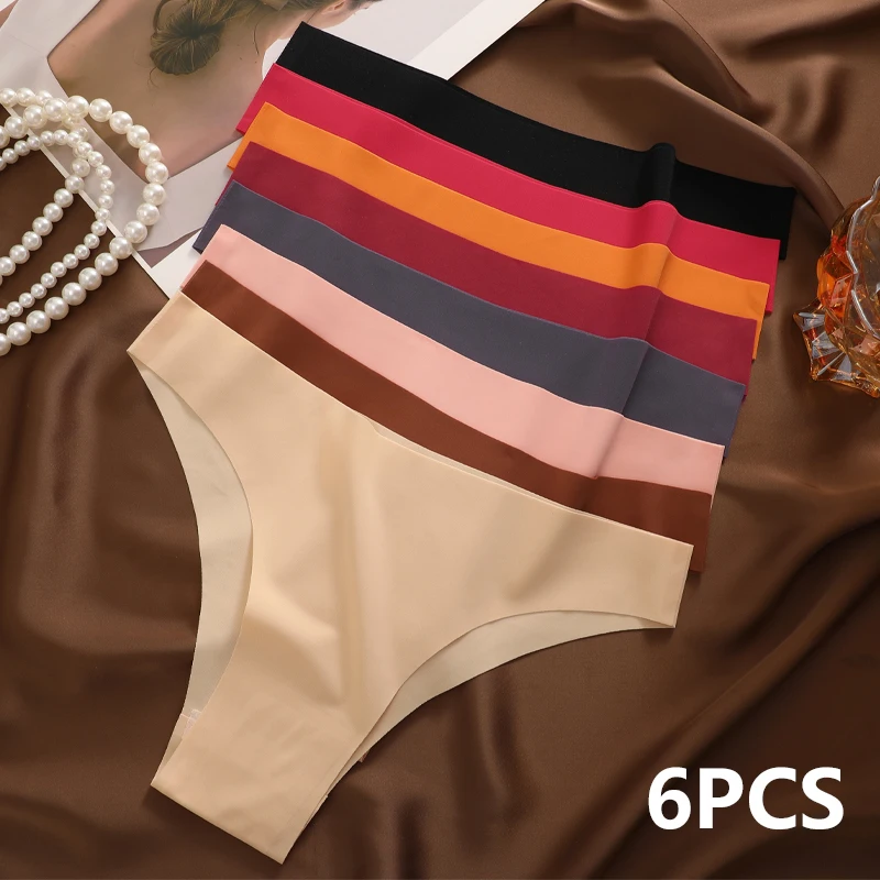 6 Stück XS-XXL Nahtlose Ultradünne Unterwäsche Sexy Atmungsaktive Eisseide Slips Niedrige Taille Elastische Höschen Damen Übergröße Dessous