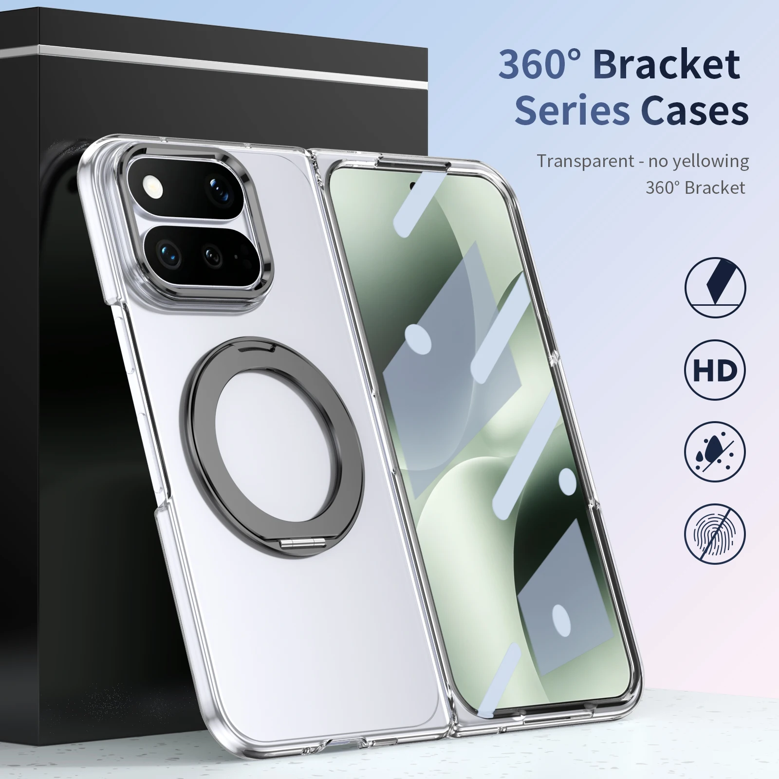 Für Google Pixel 11 Pro Fold 10 Pro Fold Transparente Hülle mit 360-Grad-Schutz °   Drehbarer Halter für MagSafe kabelloses Laden, transparente Abdeckung