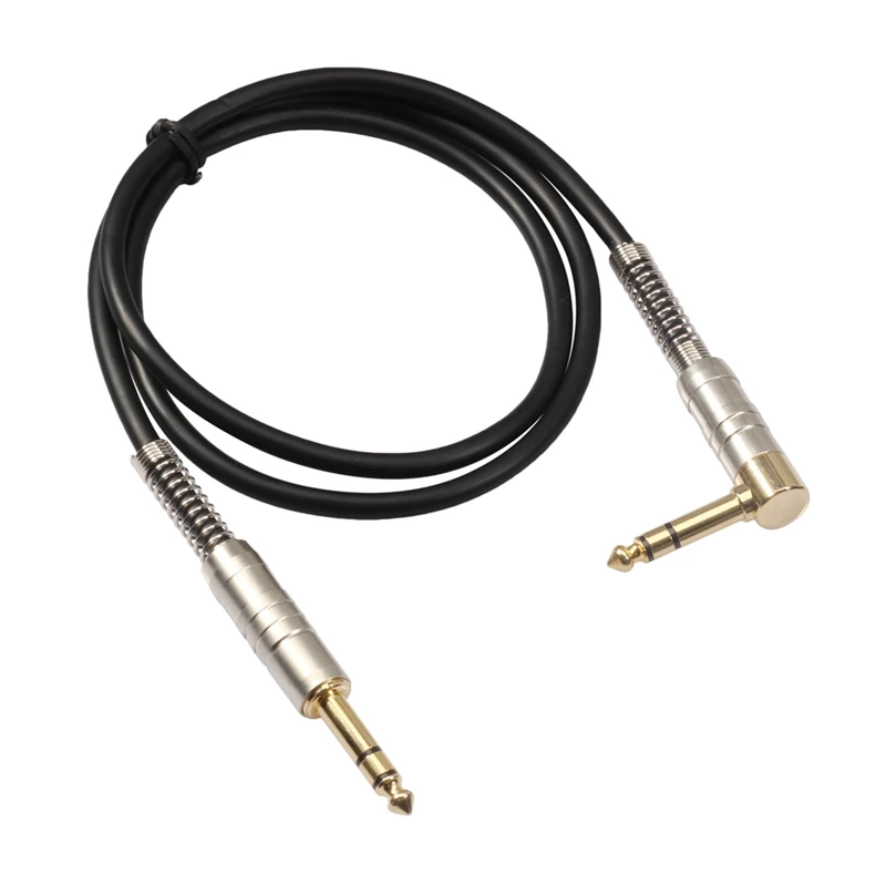 Guitar Cable, Straight Head To 90 Degree Elbow Head 6.35Mm Male To Male Plug Stereo Electric Guitar Audio Cable