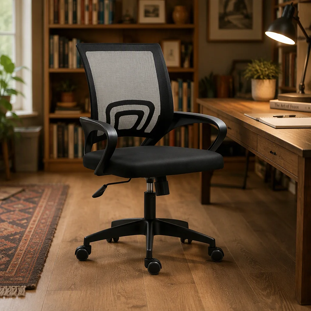 Mid Back Mesh Office Chair Swivel Height Adjustable Desk Chair With Fixed Armrest for Home Workplace