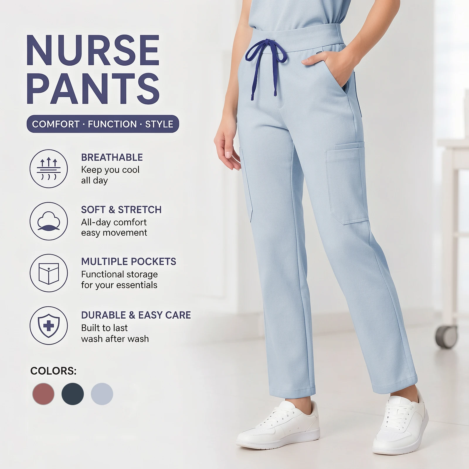 Kungfu Scrubs Pants Women's Medical Trousers for Nurses Doctors Soft Stretch Wrinkle-Resistant Work Pants Beautician Uniform