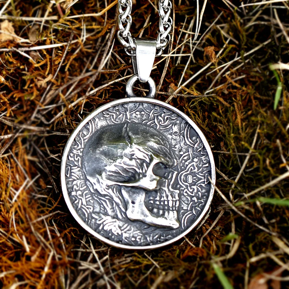 Neue Mode Punk Edelstahl überwältigende doppelseitige Skelett Anhänger Kette Halskette Männer Schmuck Geschenk versand kostenfrei