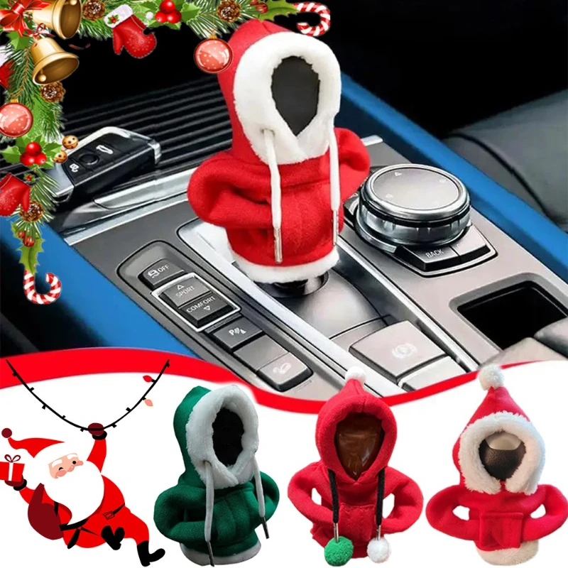 

Christmas Car Interior Decoration Santa Claus Hoodie Style Gear Shift Cover Winter Cartoon Gear Knob Protector