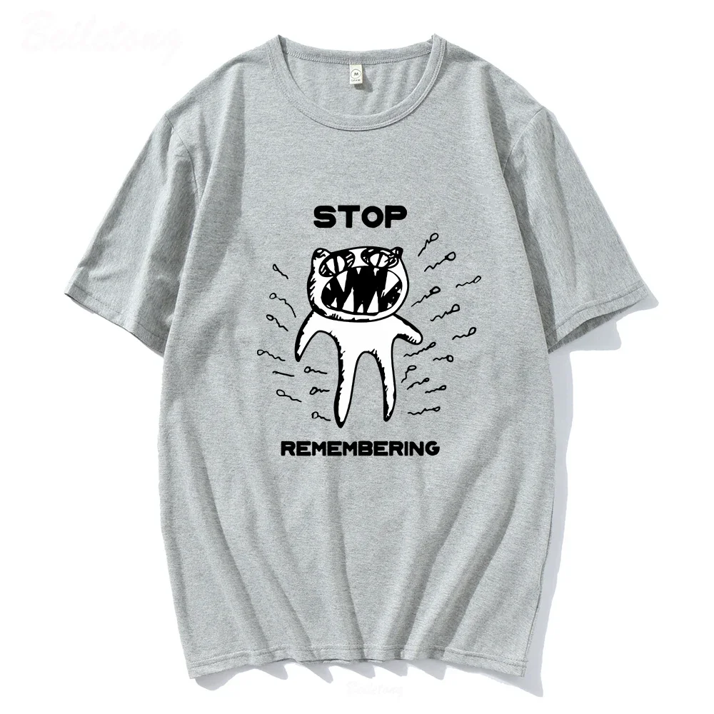 Radiohead T Shirt Men STOP REMEMBERING Funny Print Oversized 100%Cotton Unisex T-shirts Indie Rock Band Music Tees Harajuku Tops