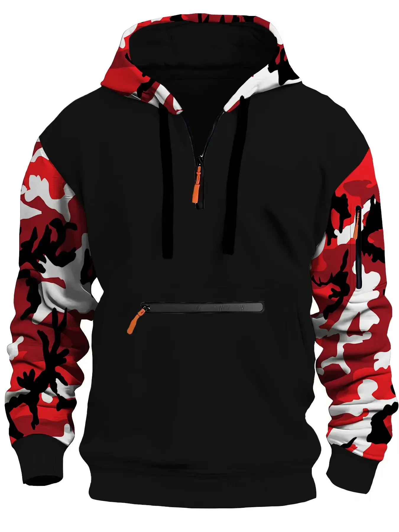 

Autumn and winter men's new casual hoodie quality camouflage arm zipper long-sleeved pullover trend hoodie ins fashion Skids