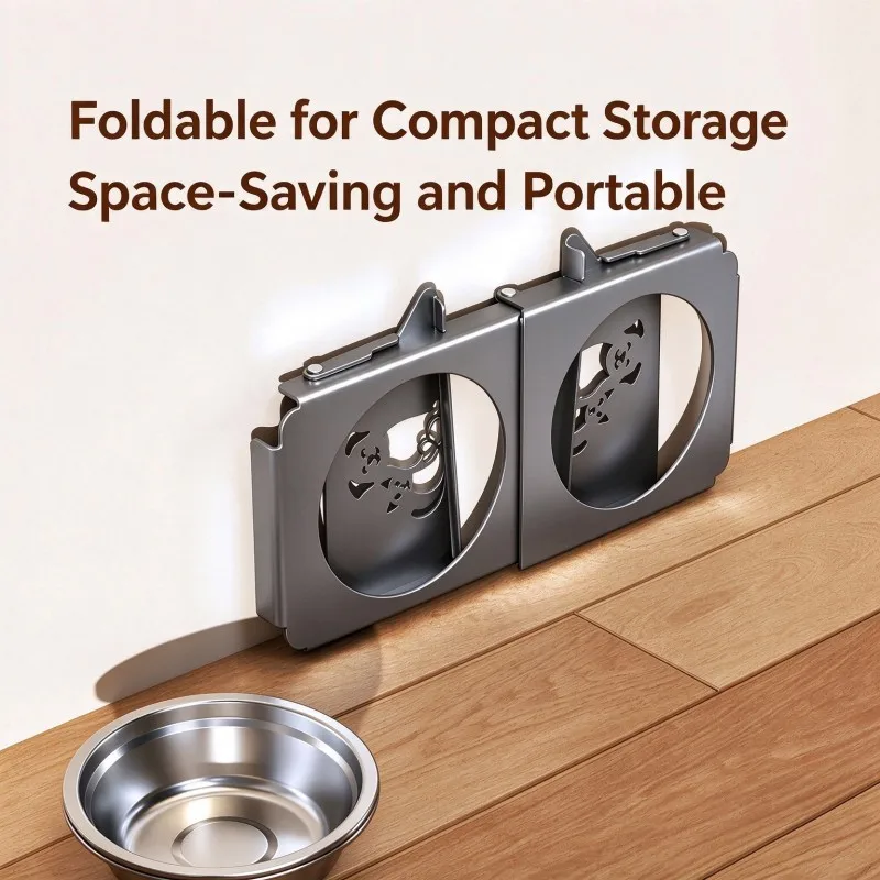 Collapsible Elevated Pet Feeding Station (with Removable Metal Bowls) — Ergonomically designed raised food and water bowl stand for cats and dogs; non-slip and tip-resistant; suitable for small to medium-sized pets. view 2