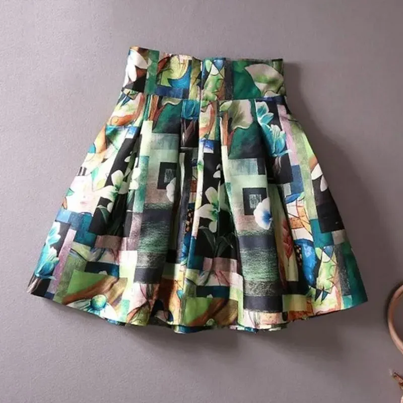 Green Floral Print Prairie Chic A-line Loose Bow Women's Skirt Korean Fashion Above Knee Short Skirts For Women 2024 Spring