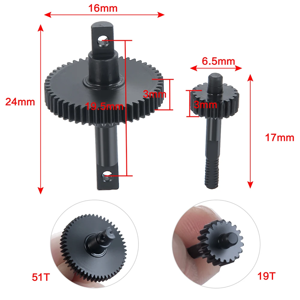 MIBIDAO Steel 51T 19T 0.3 Gearbox Gear for Axial SCX24 Deadbolt Chevrolet Wrangler Gladiator Bronco 1/24 RC Crawler Car Model