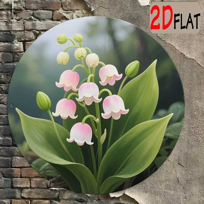 2D Flat - 2D/Flat, Fresh Lily of The Valley Pattern, 20X20 Cm Sign, Aluminum Round Outdoor Plaque, Exuding a Natural Fresh Atmos