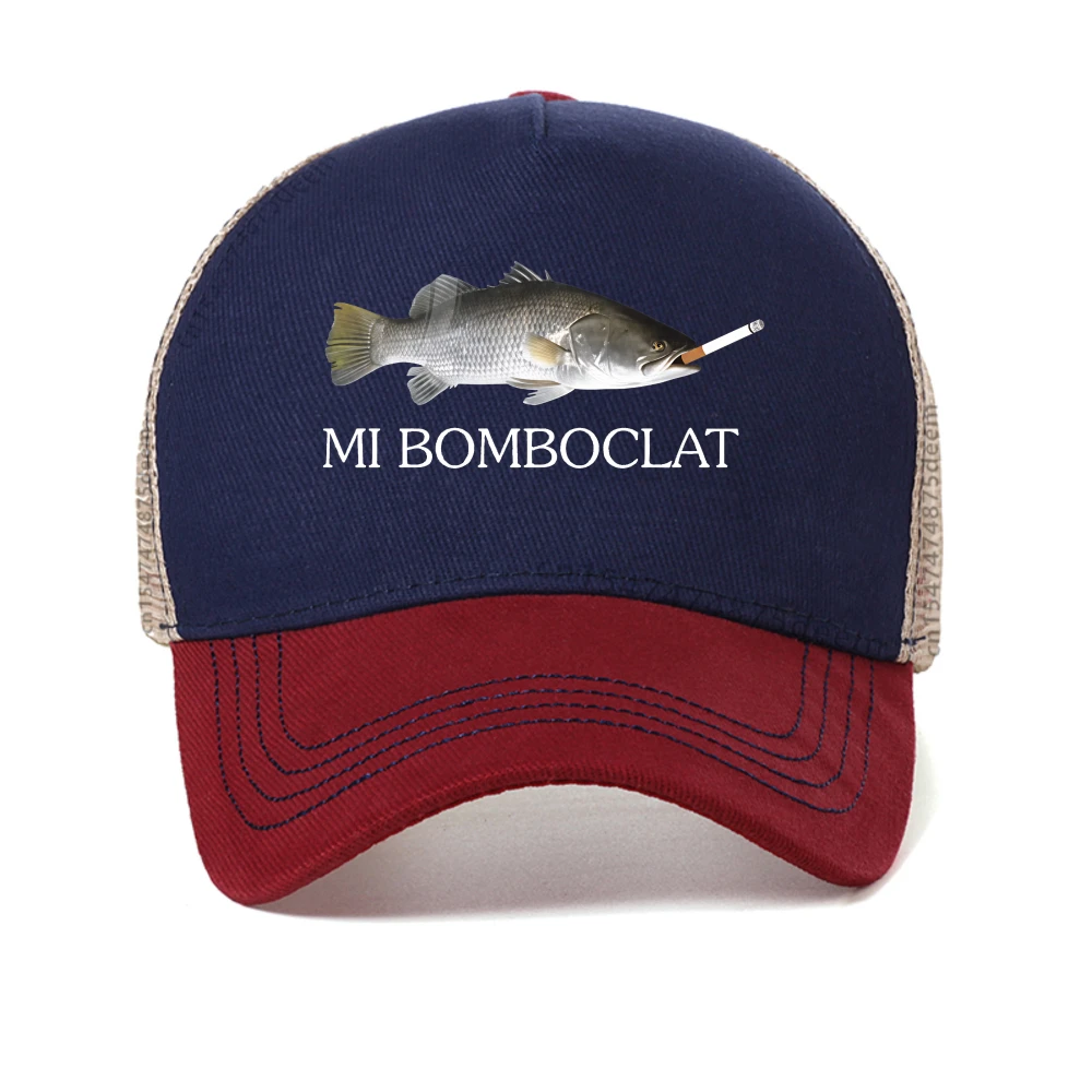 

Funny Bomboclat Fish print baseball cap For Men Women mesh trucker hat Retro Snapback Caps breathable Adjustable sun hats