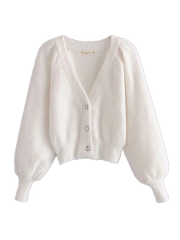 トップス euw shaggy knit short cardigan ivory Ivory Eyelash Knit Cardigan - Cropped Cardigan - Fuzzy Cardigan