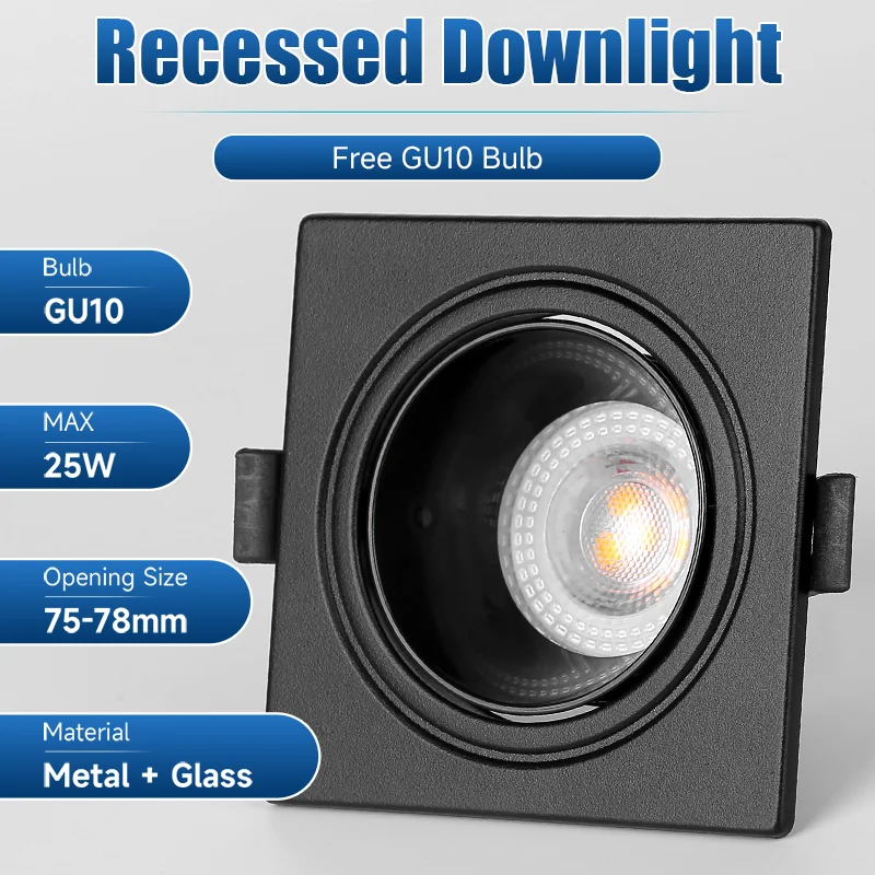 

Replace GU10 Bulb Led Downlight Recessed 25W Indoor Flex 45° Ceiling Spotlight Panel Light For Living Room Bedroom Kitchen Round