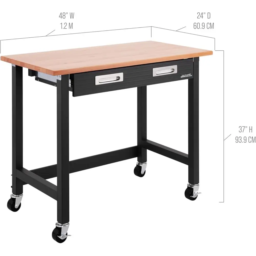 UltraGraphite Wood Top Workbench on Wheels with Sliding Organizer Der Table, 48", Graphite